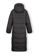 Długa pikowana kurtka zimowa z kapturem i kieszeniami na suwak