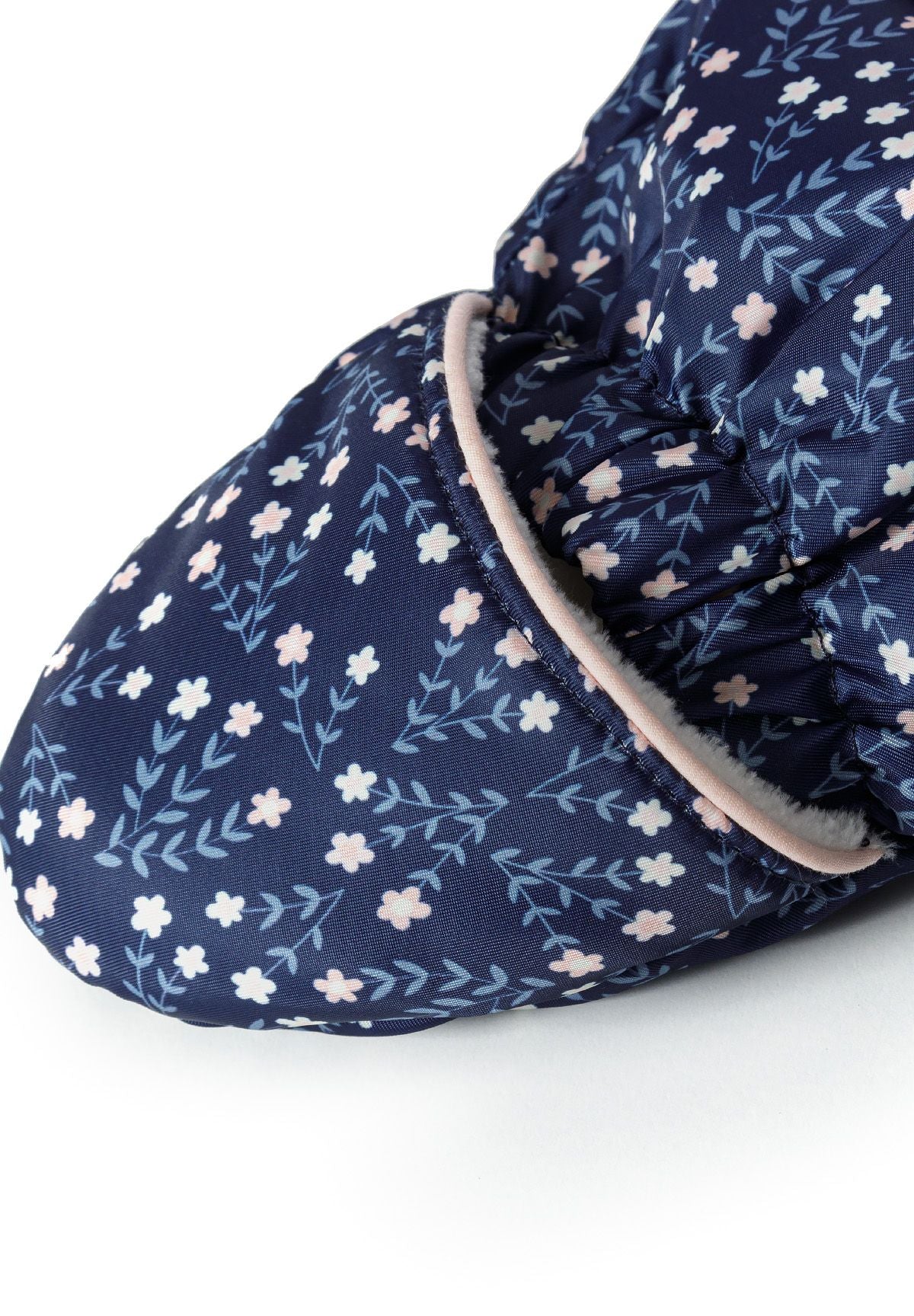 Navy padded pramsuit, foot detail.