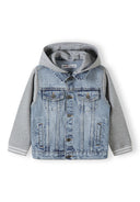 Kurtka dżinsowa z rękawami i odpinanym kapturem z dzianiny dresowej