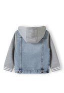 Kurtka dżinsowa z rękawami i odpinanym kapturem z dzianiny dresowej