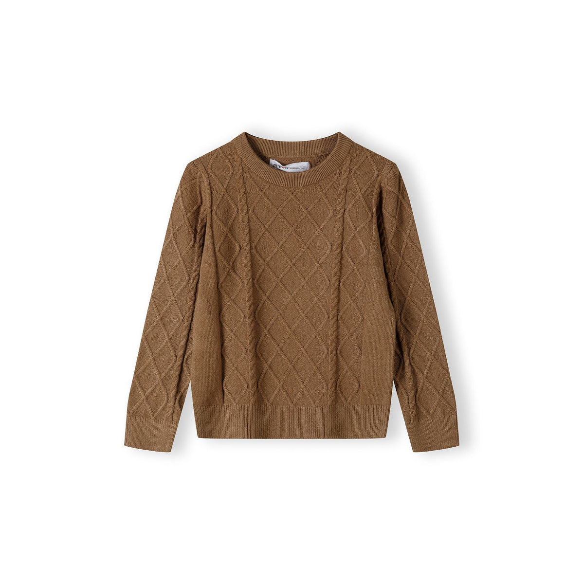 Boys' cable knit jumper in brown — complete product view for square Shop card