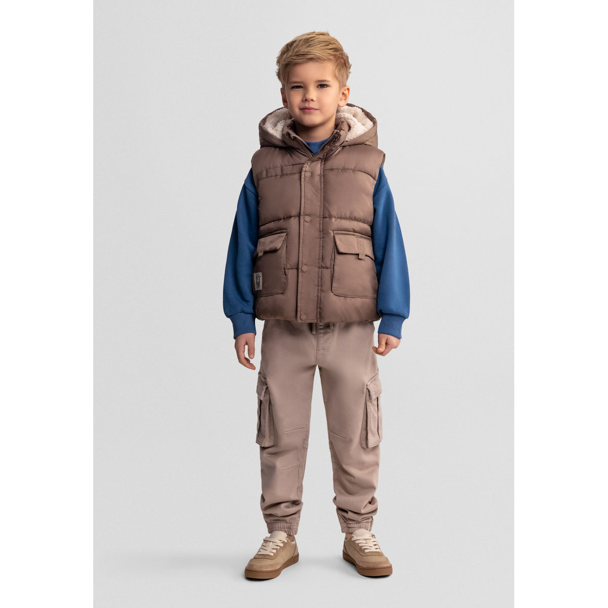 Boys' cargo trousers in beige — complete product view for square Shop card
