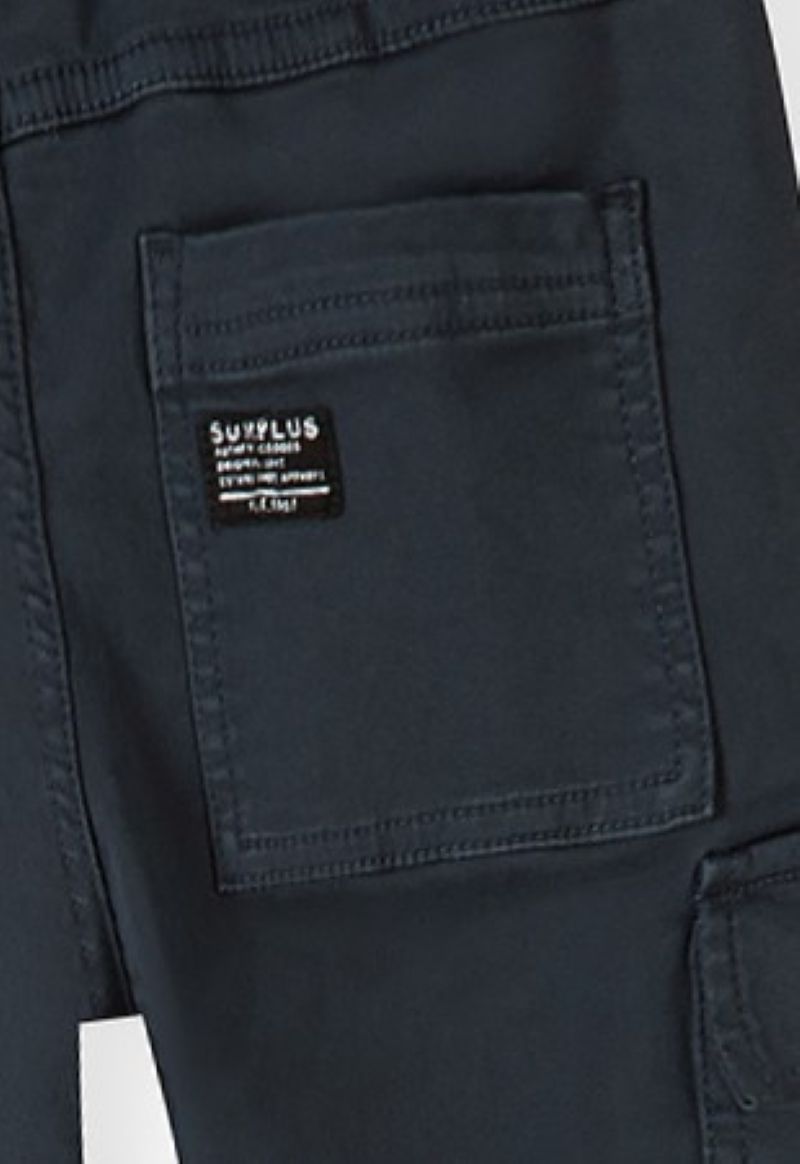 Boys' navy cargo trousers with two flap leg pockets – Minoti 27PANT49B, 3