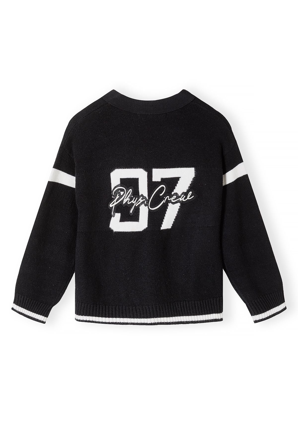 Boys' black cardigan with varsity stripes and patch pockets – Minoti 34KNIT401, 6