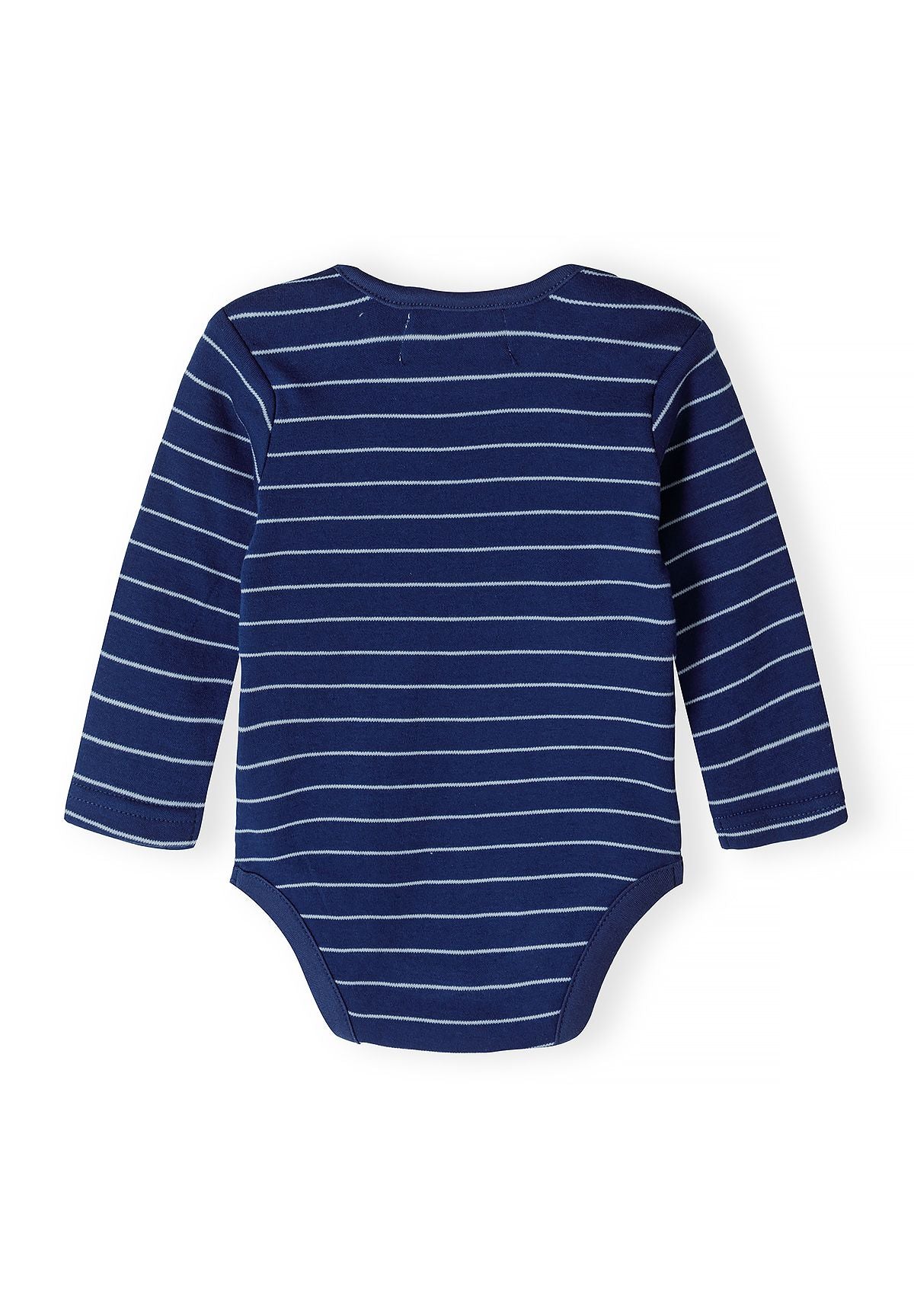 Babyblauwe hemdjes met dierenprint en lange mouwen (7-pack), marineblauw gestreept hemdje, achterkant.