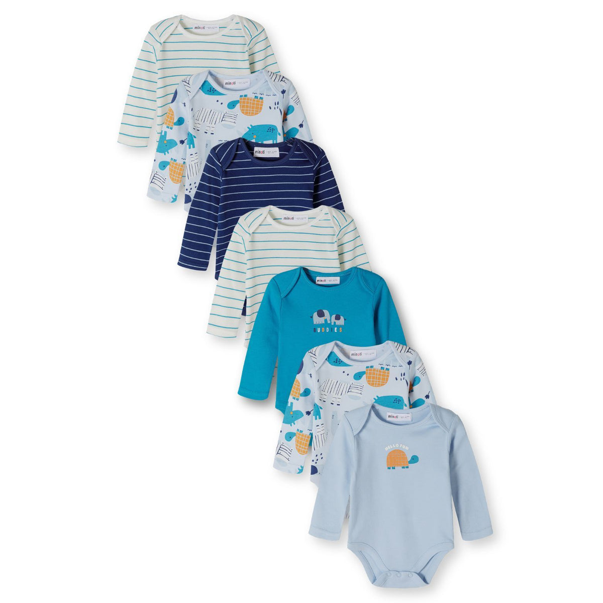 Baby printed long-sleeved bodysuits, 7-pack — complete product view for square Shop card