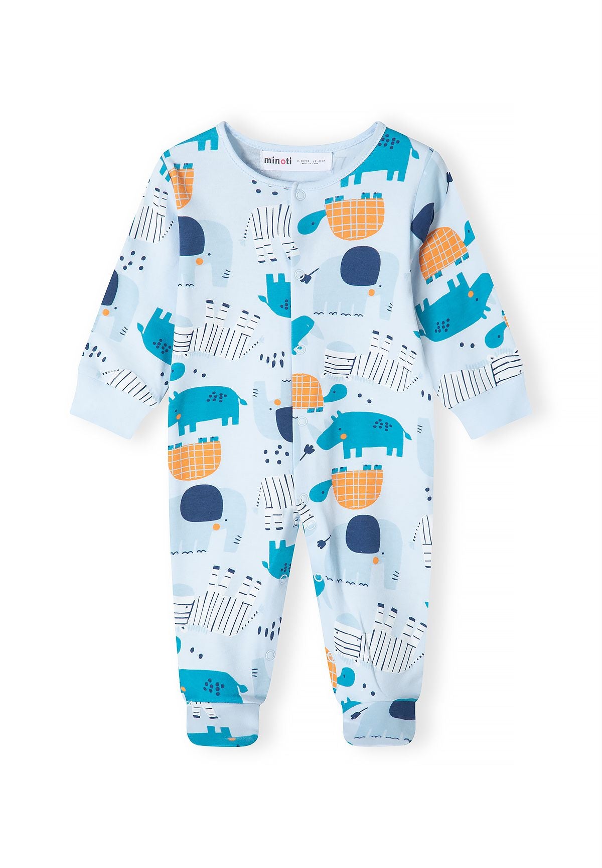 Babyblauwe slaapzakjes met dierenprint (set van 5), slaapzakje met dierenprint, voorkant.