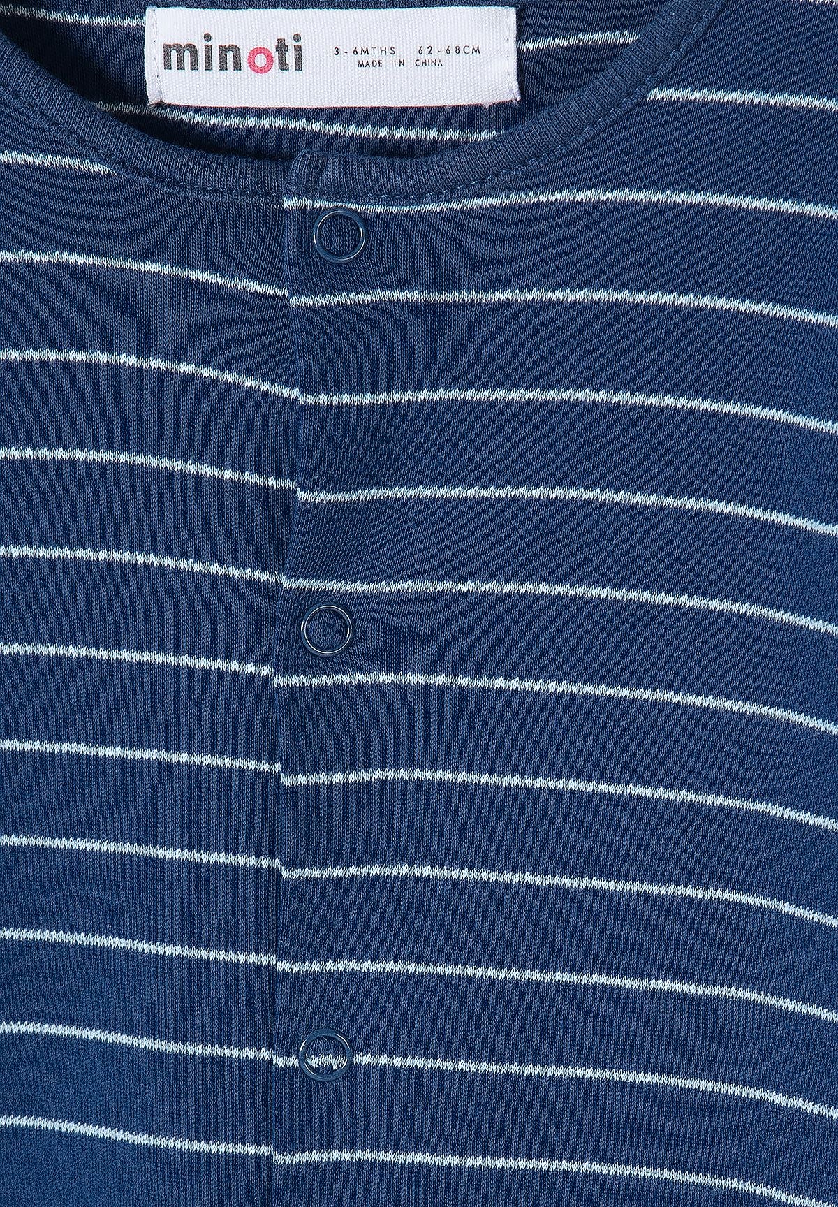 Babyblauwe slaapzakjes met dierenprint (set van 5), detail van de marineblauwe streep.