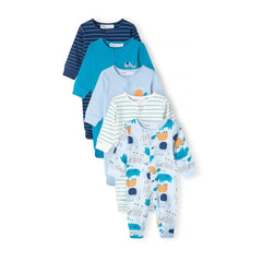 Baby animal-print sleepsuits, 5-pack