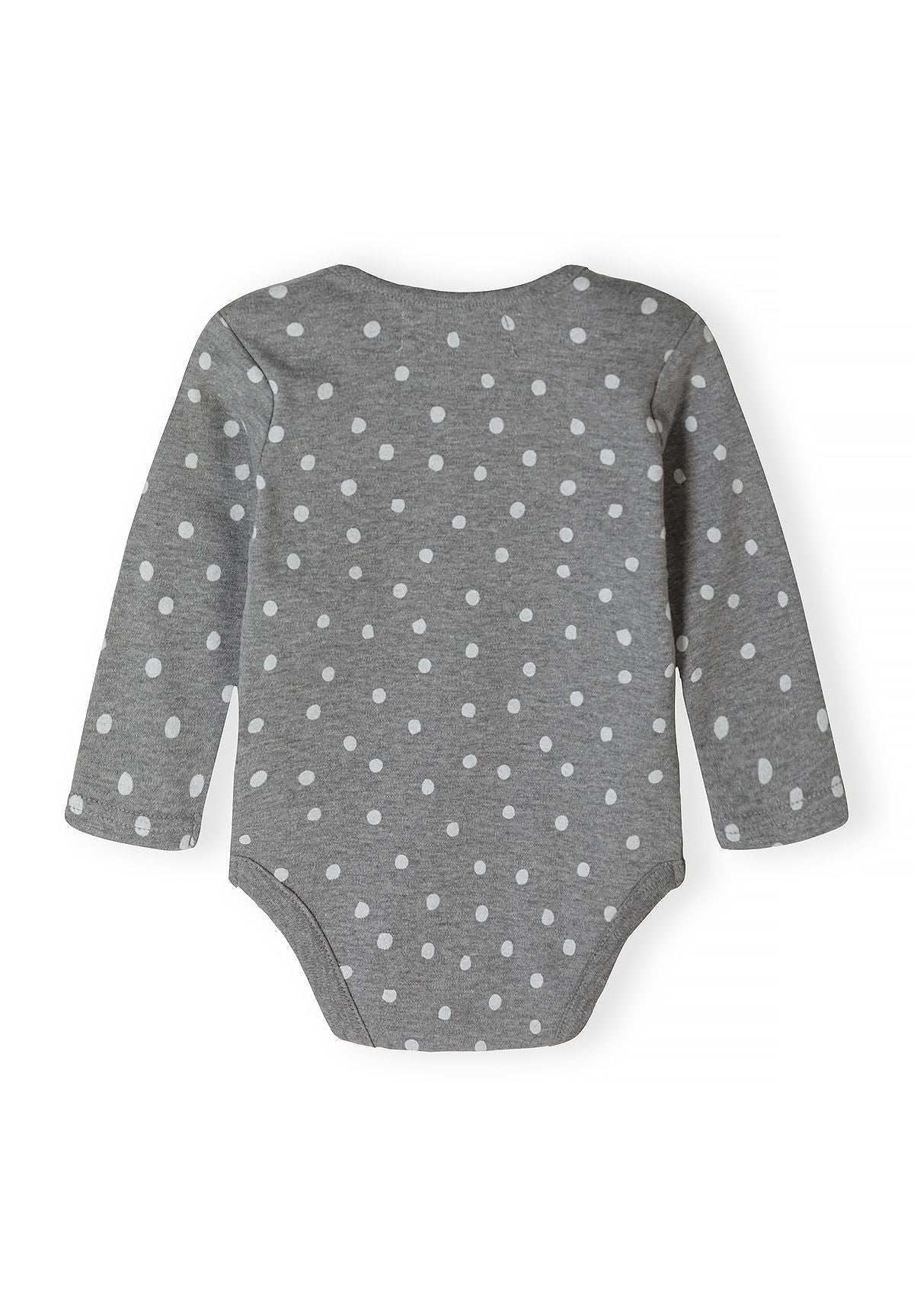 Babyroze, witte en grijze hemdjes met lange mouwen en eenhoornprint (set van 5), grijs hemdje met hartjesprint, achterkant.