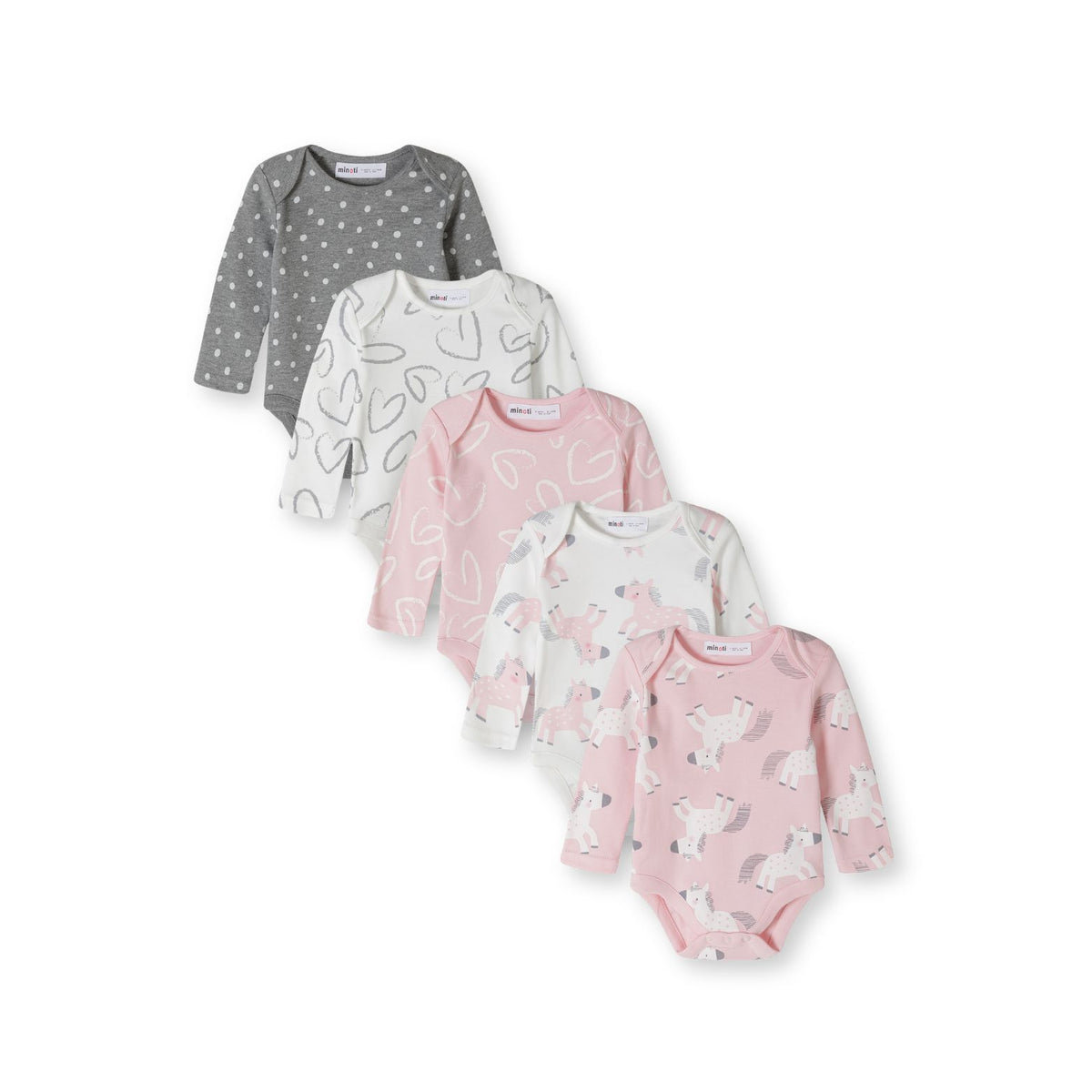 Baby printed long-sleeved bodysuits, 5-pack — complete product view for square Shop card