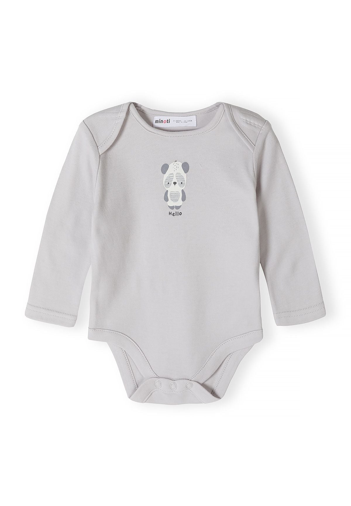 Babybeige, grijze en witte hemdjes met lange mouwen en print (set van 5), grijs hemdje, voorkant.