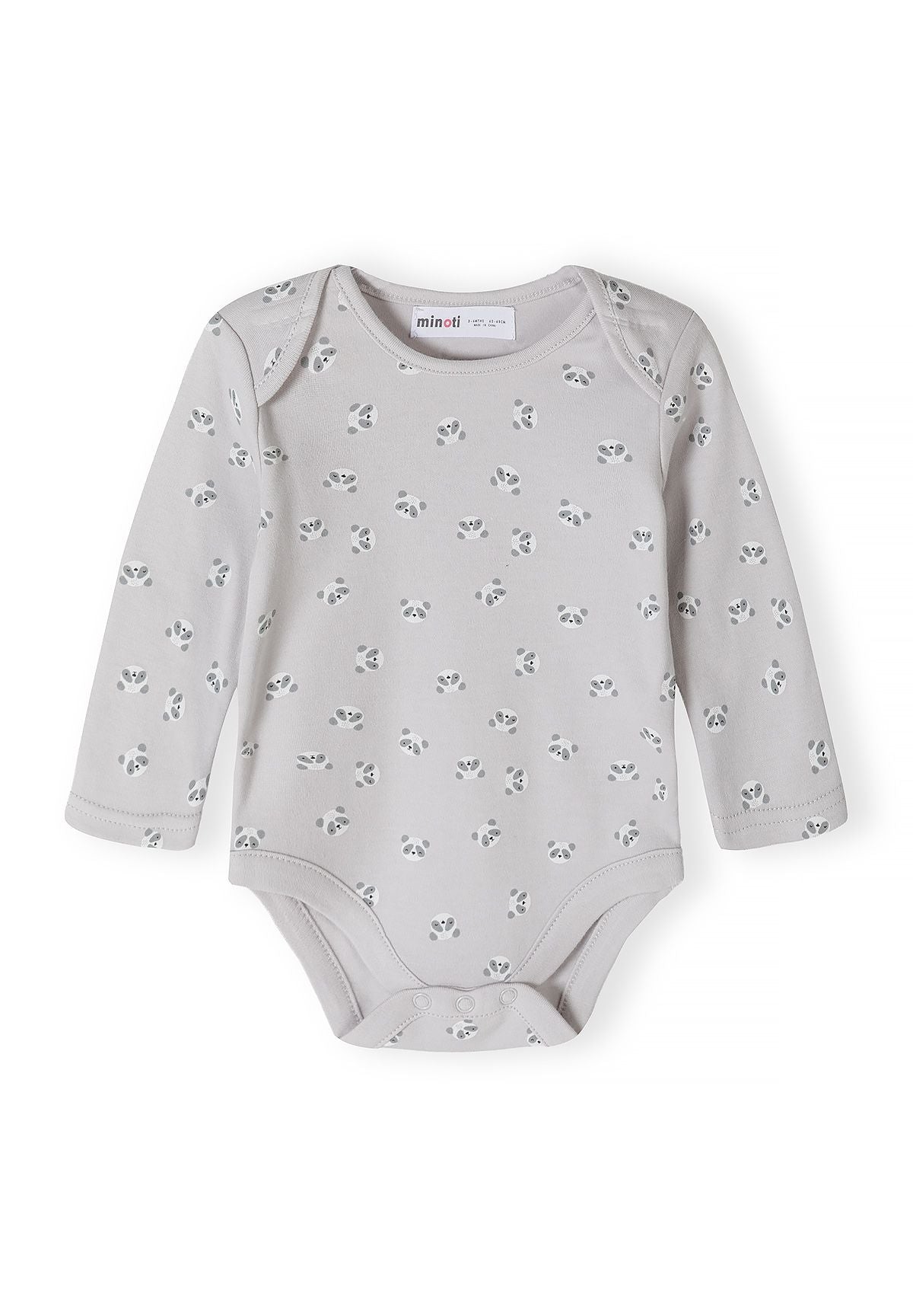 Babybeige, grijze en witte hemdjes met lange mouwen en print (set van 5), grijs hemdje met print, voorkant.