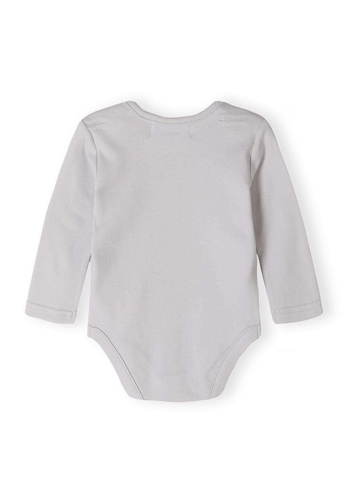 Babybeige, grijze en witte hemdjes met lange mouwen en print (set van 5), grijs hemdje, achterkant.
