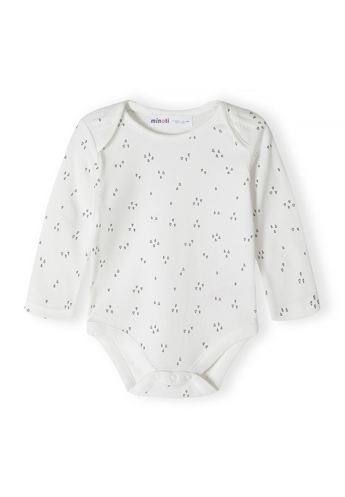 Babybeige, grijze en witte hemdjes met lange mouwen en print (set van 5), wit hemdje met print, voorkant.