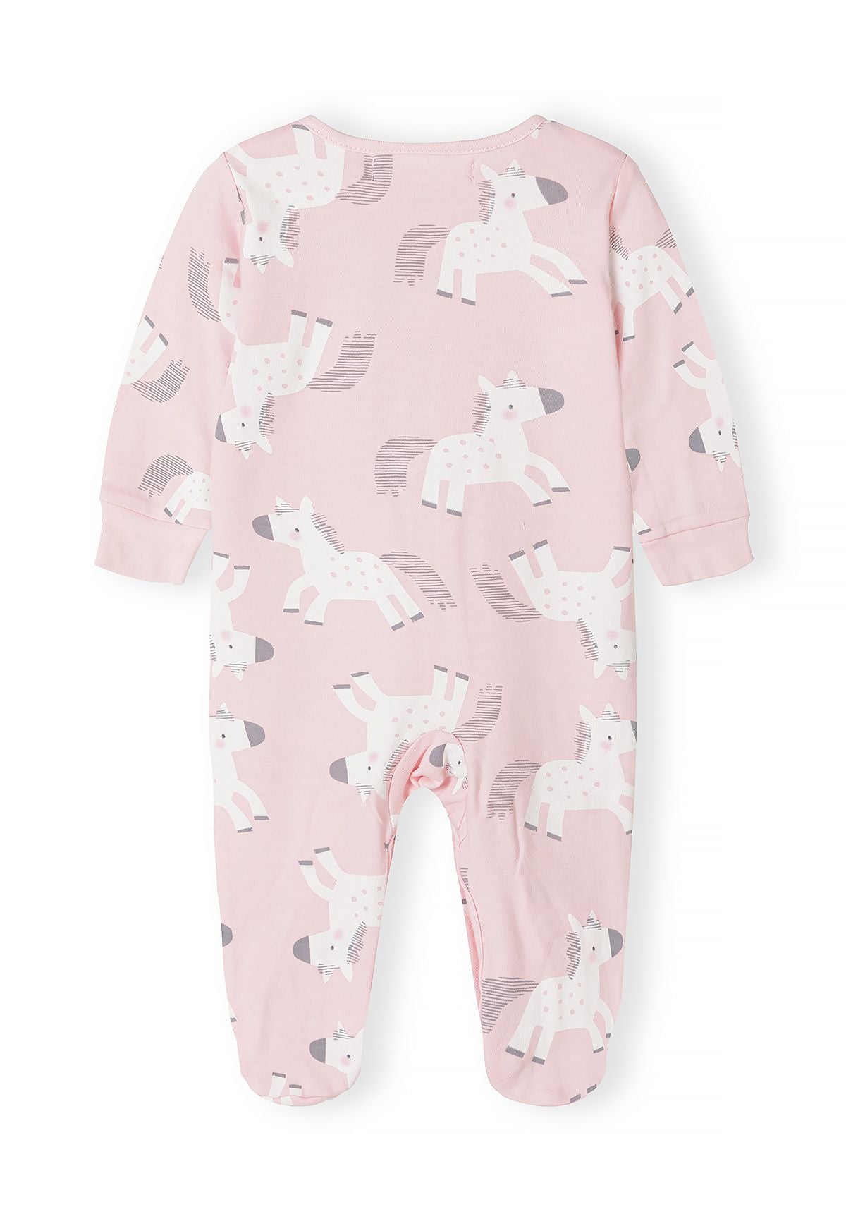 Ensemble de pyjamas pour bébé gris, rose et blanc à imprimé poneys et cœurs (lot de 3), pyjama à imprimé poneys roses, dos.