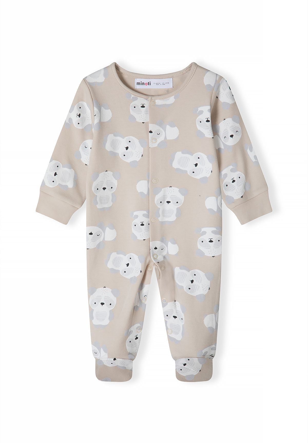 Babybeige 5-delige cadeauset met berenprint, voorkant van het slaappakje.
