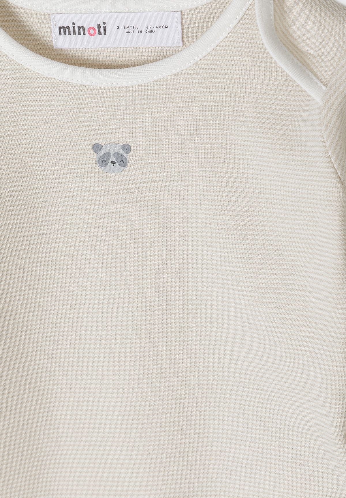 Babybeige, grijze en witte bedrukte hemdjes met lange mouwen (7-pack), detail van de streep en het borduursel.
