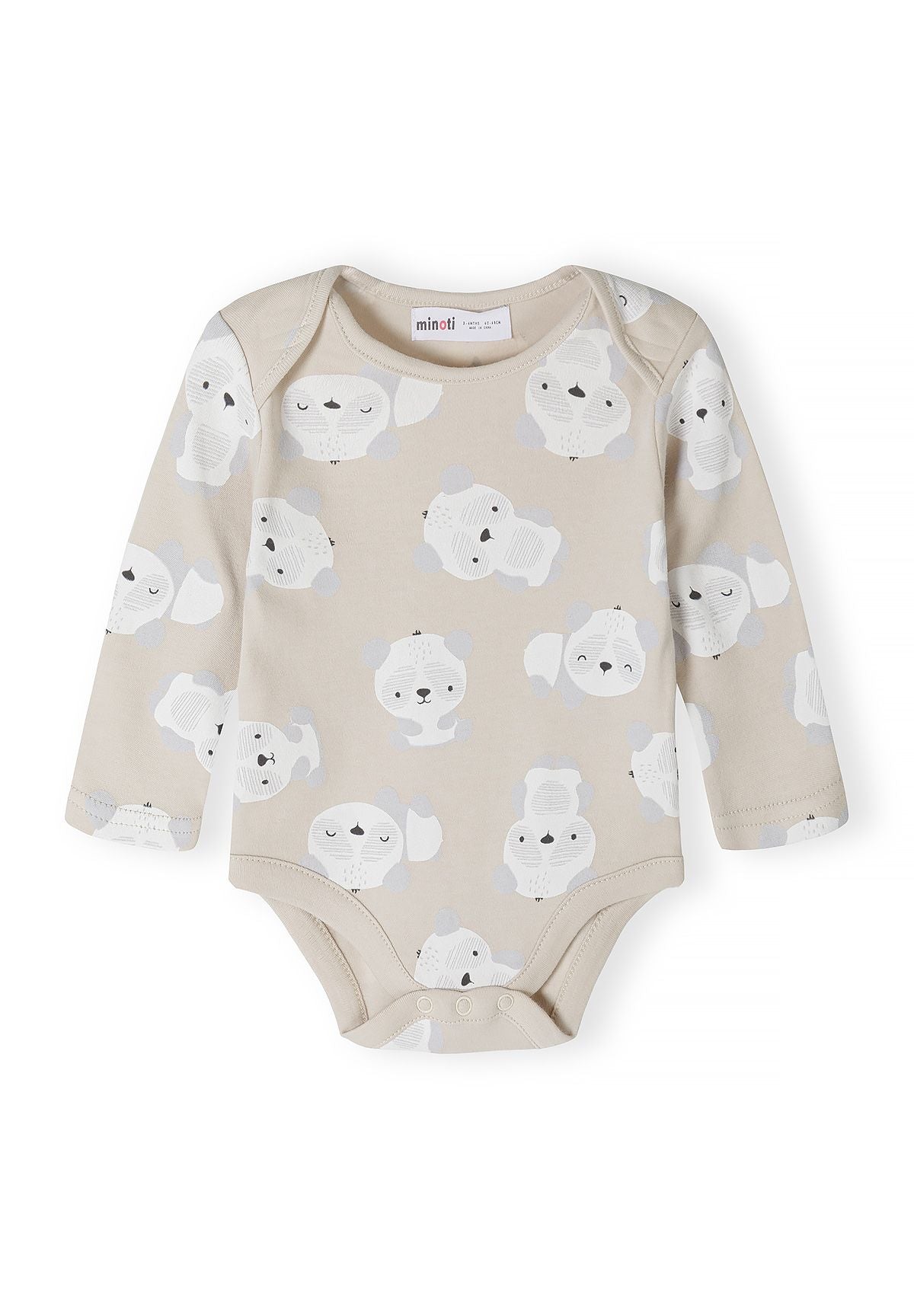 Babybeige, grijze en witte hemdjes met lange mouwen en print (7-pack), beige hemdje met dierenprint, voorkant.