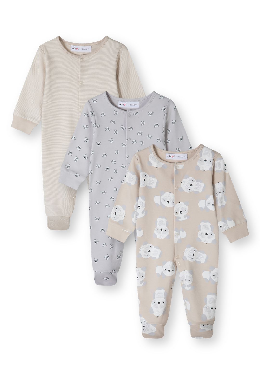 Baby multicolour sleepsuits, 3-pack with animal prints – Minoti 31BABYPACK3