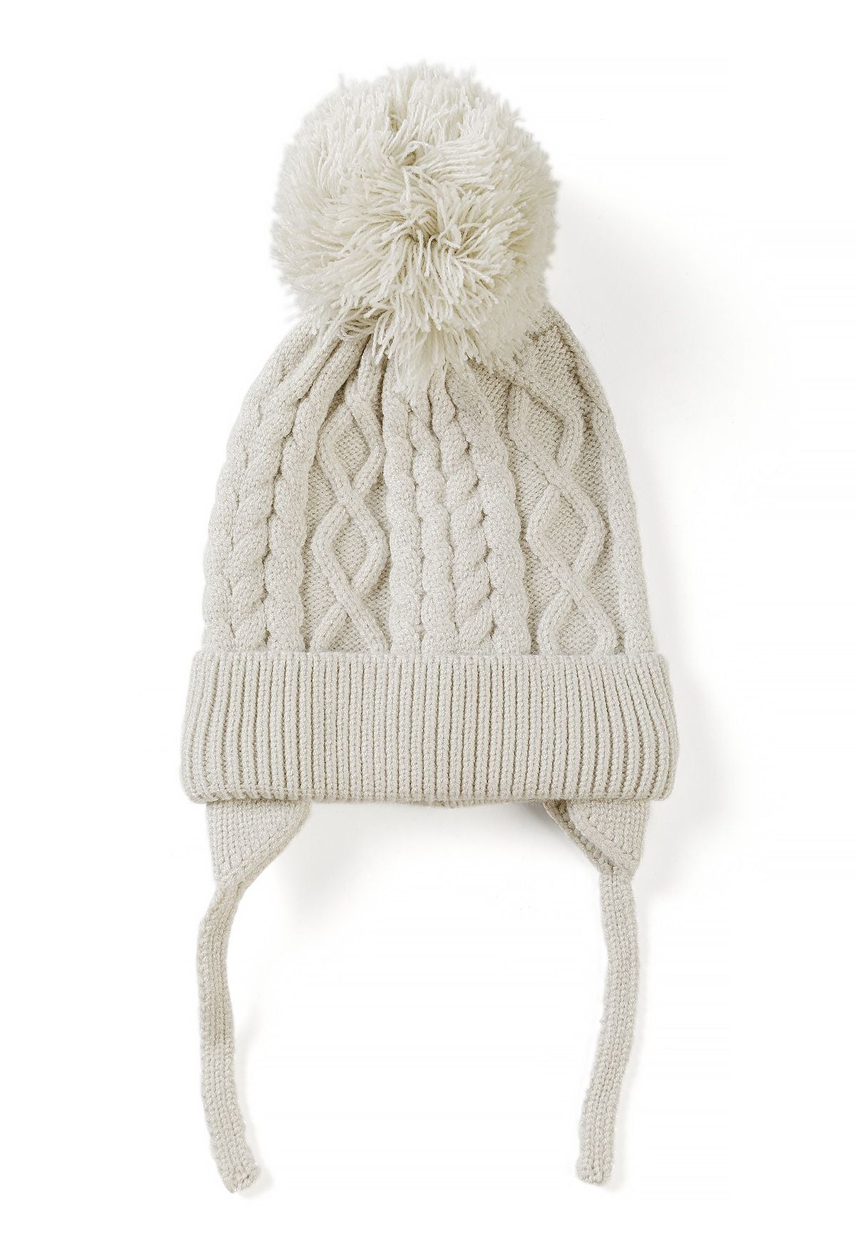 Bonnet à pompon pour bébé, tricoté en torsades marron et crème (lot de 2), bonnet crème.