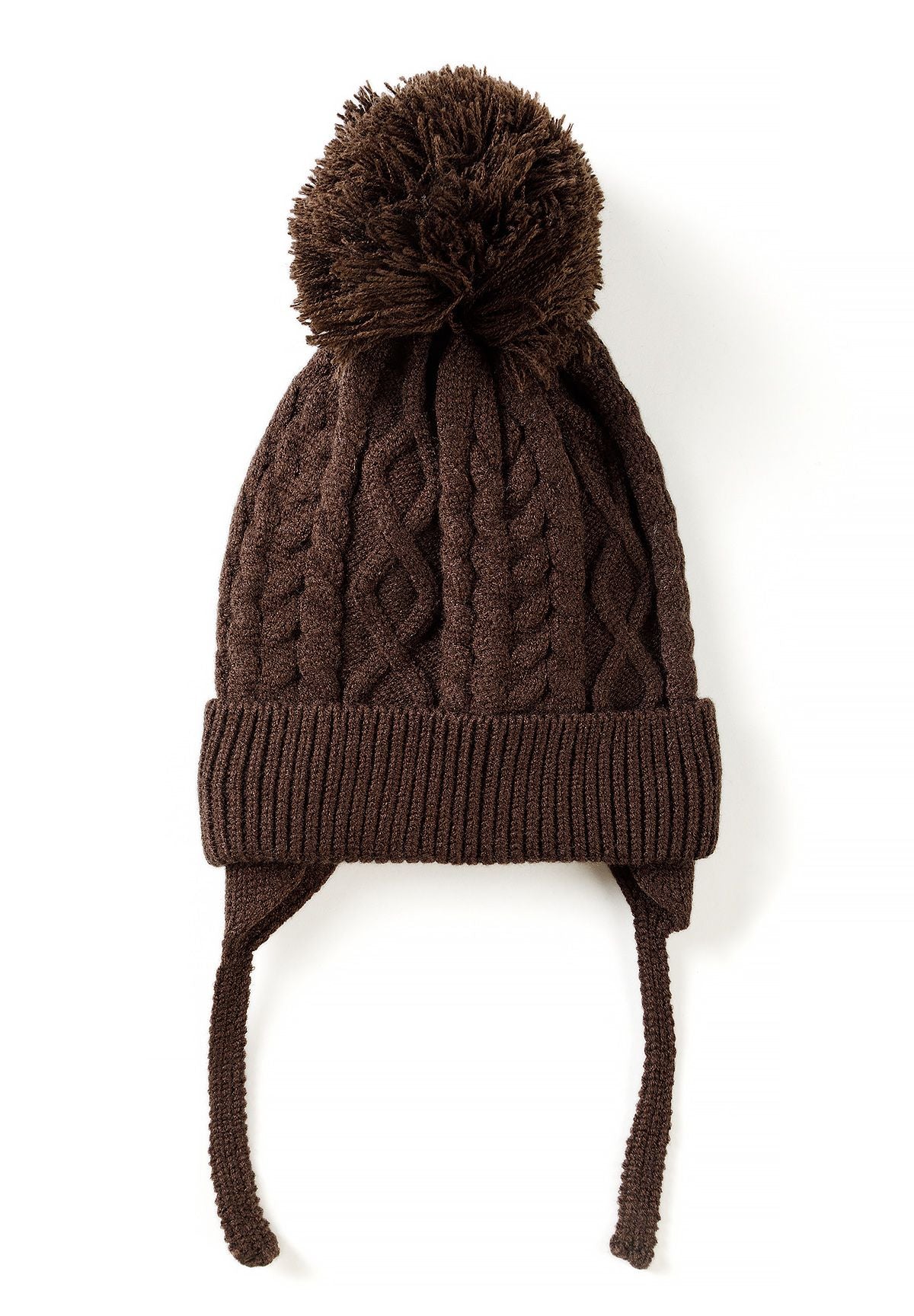 Bonnet à pompon pour bébé, tricoté en torsades, marron et crème (lot de 2), bonnet marron.