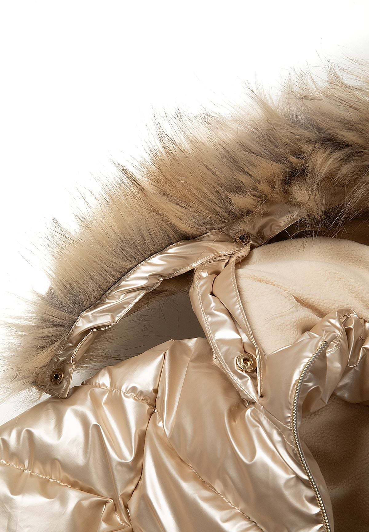 Girls' gold high-shine parka jacket with faux fur hood trim – Minoti 32COAT169, 8