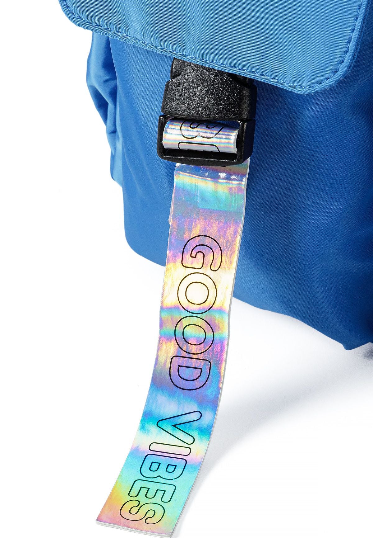 Kids' blue backpack with holographic slogan patches – Minoti 32BAG154, 6