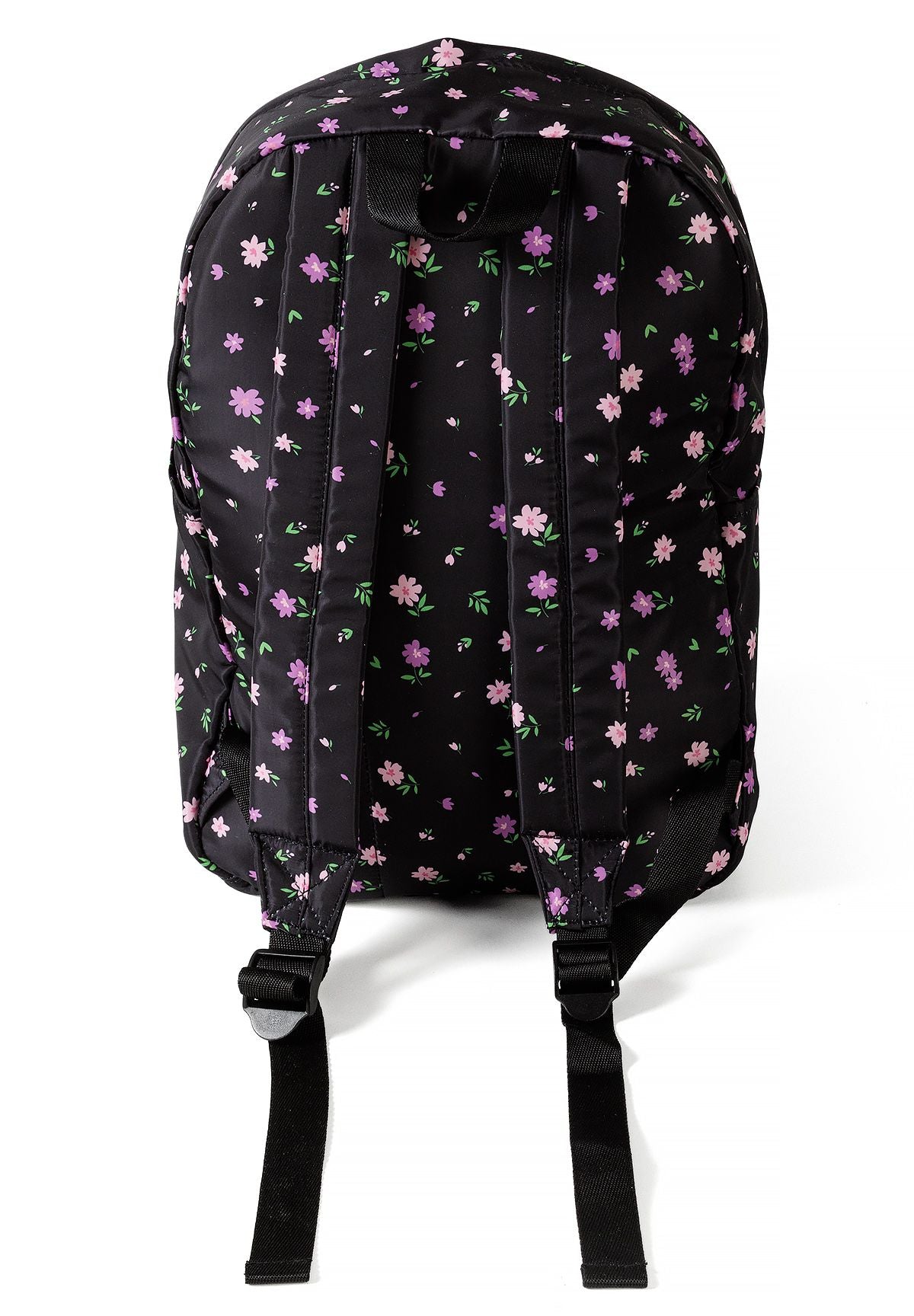 Zwarte rugzak met bloemenprint voor meisjes, met gewatteerde schouderbanden.