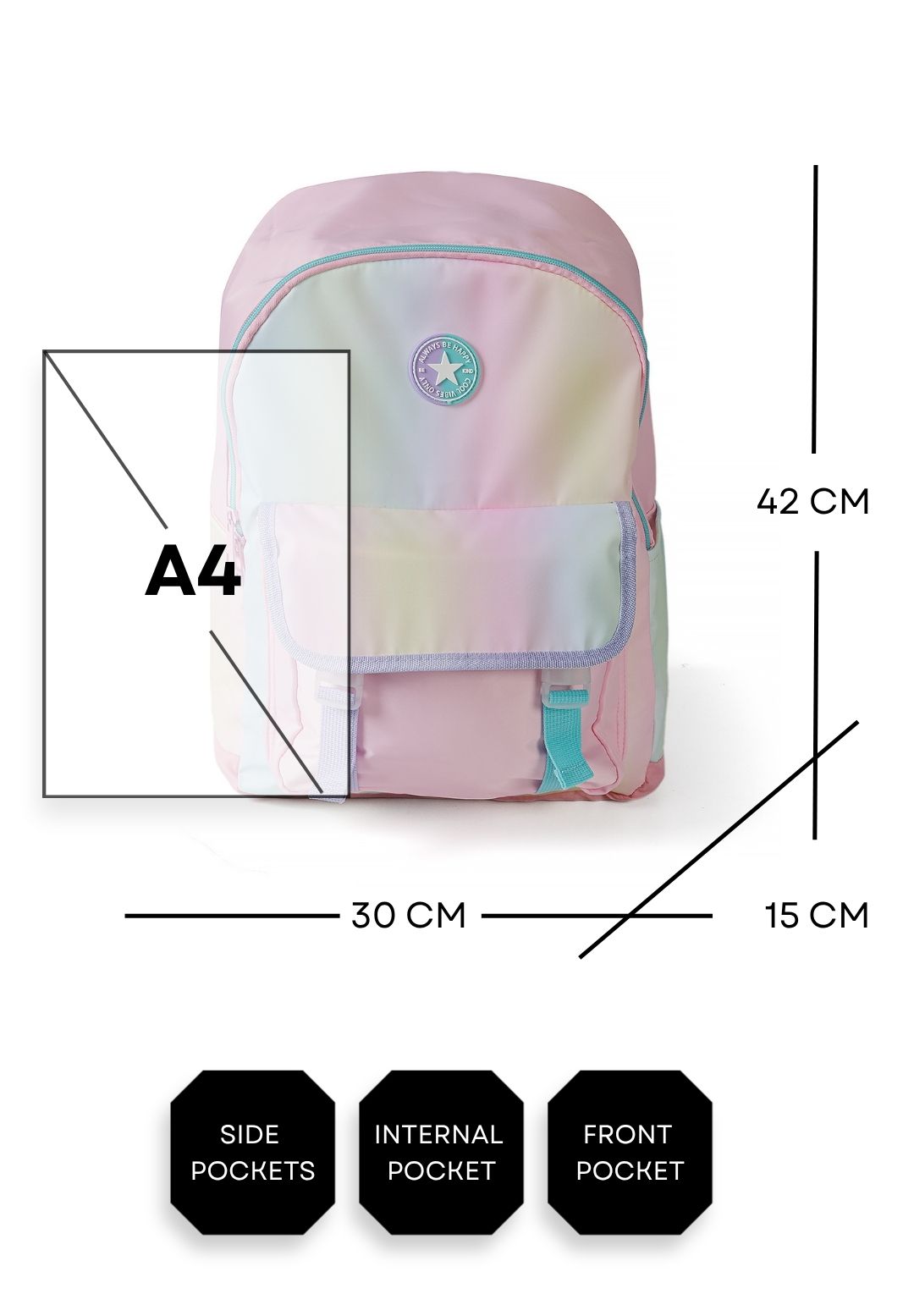 Girls' multicolour ombre backpack with a buckled flap pocket – Minoti 32BAG150, 4