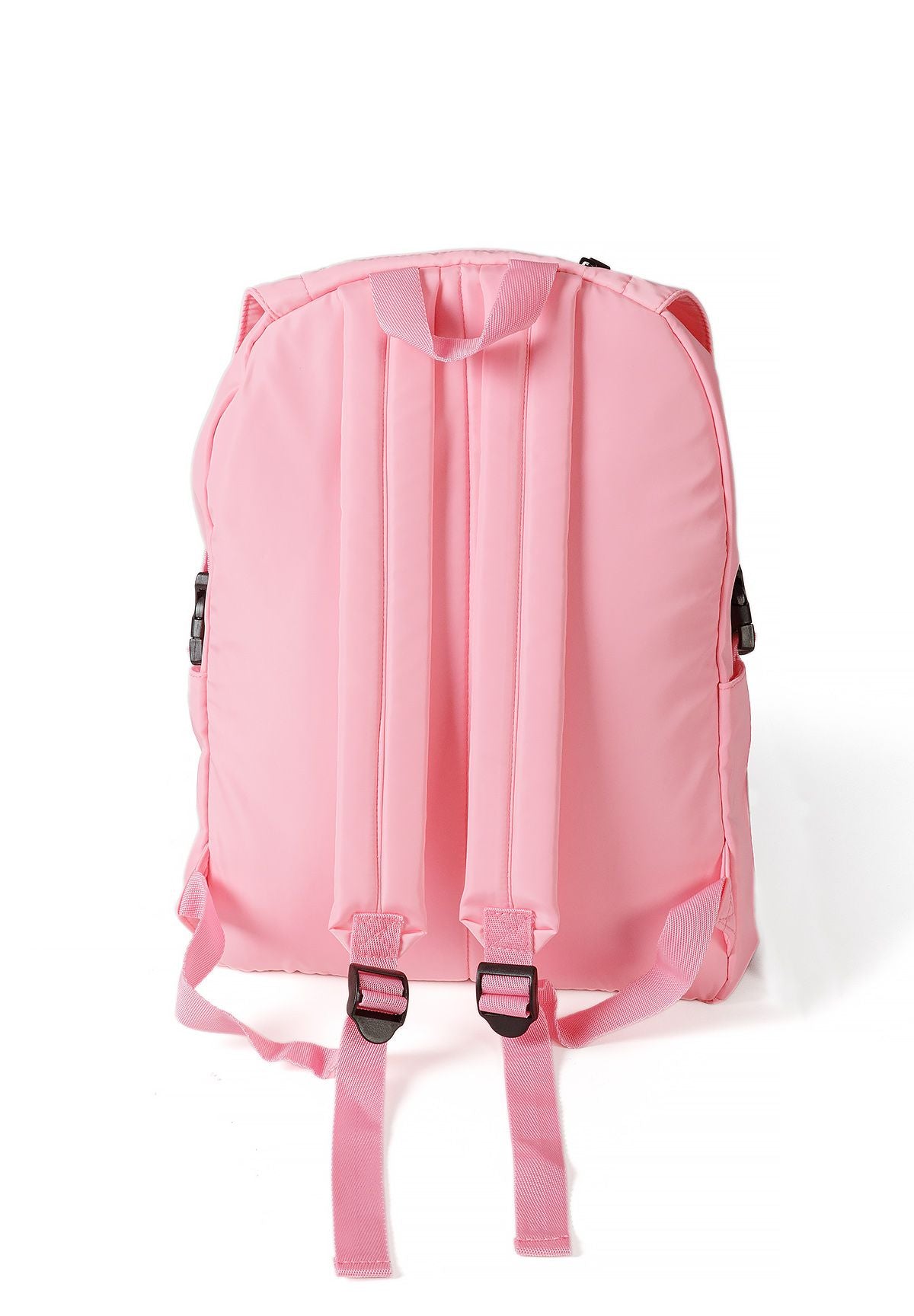 Roze meisjesrugzak met voorvakken, rug met gewatteerde schouderbanden.