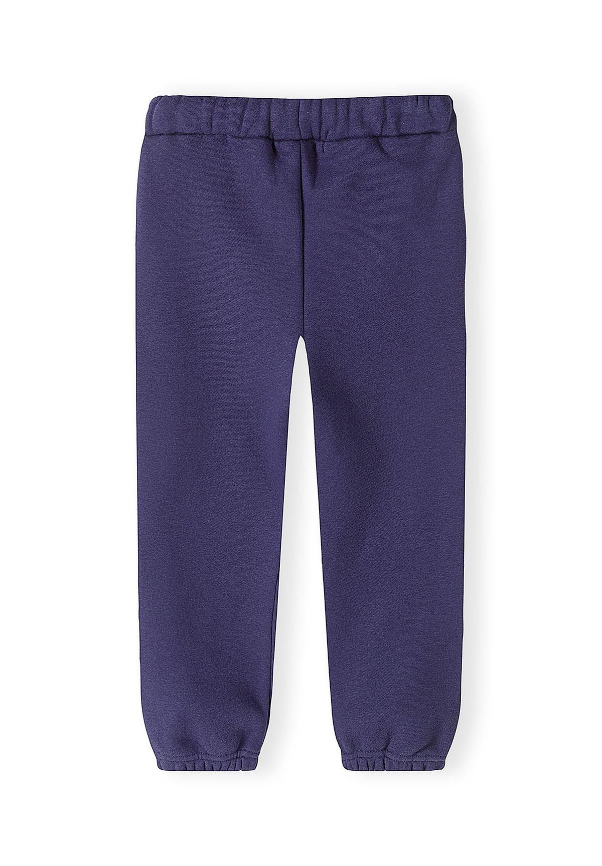 Survêtement pour fille composé d'un sweat-shirt bleu foncé à volants et d'un pantalon de jogging, vue arrière.