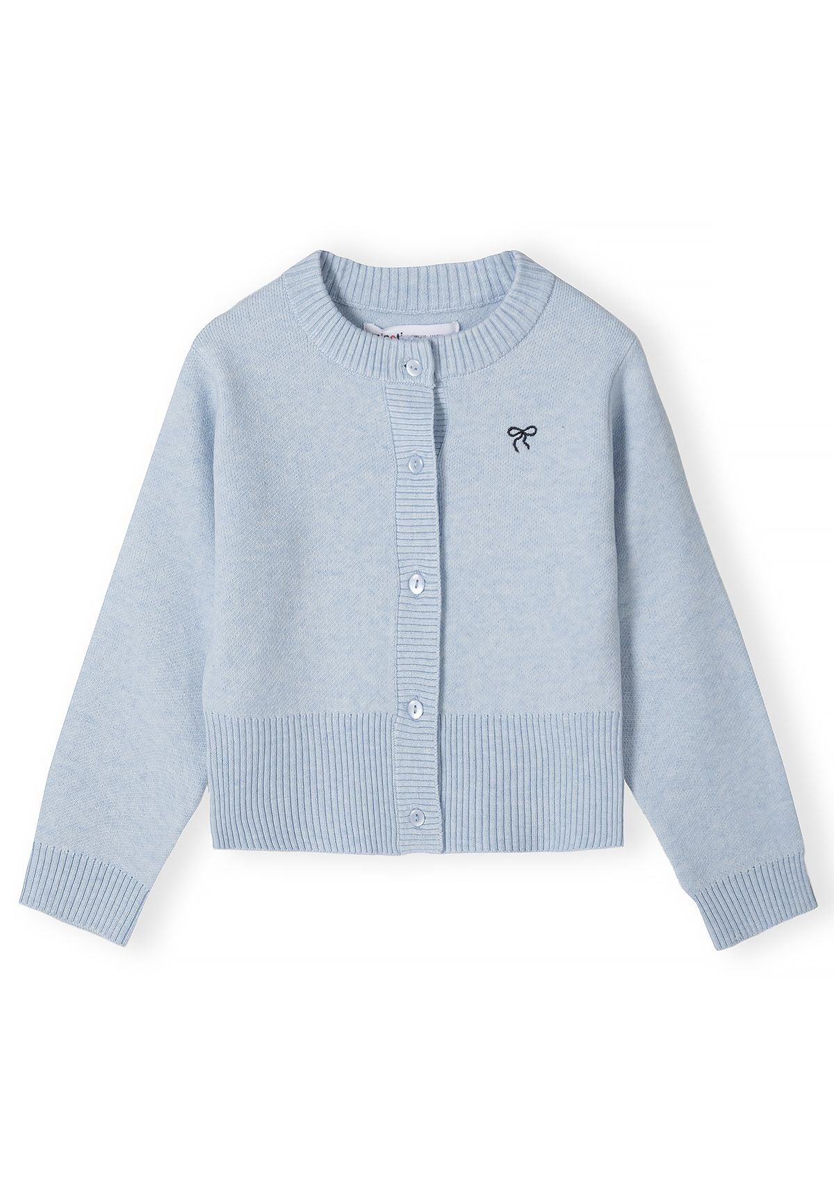 Girls' blue knitted cardigan with an embroidered bow – Minoti 32KNIT150, 2