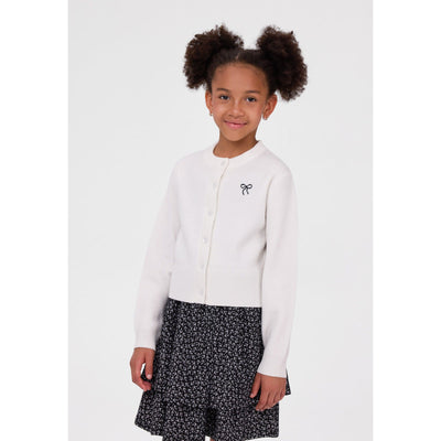 Cropped cardigan with bow embroidery — complete product view for square Shop card