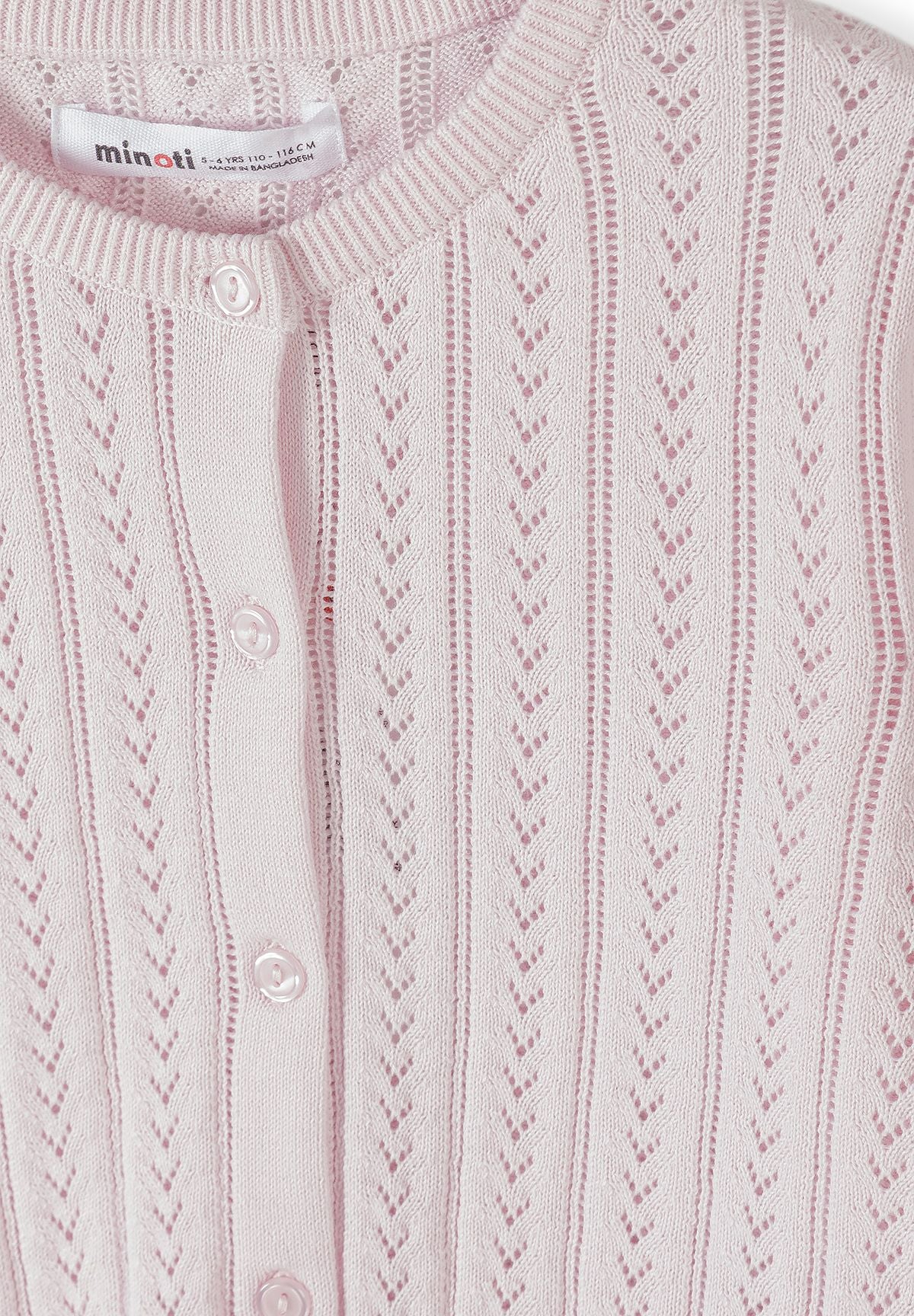 Girls' pink pointelle cardigan with a ribbed round neck – Minoti 32KNIT154, 3