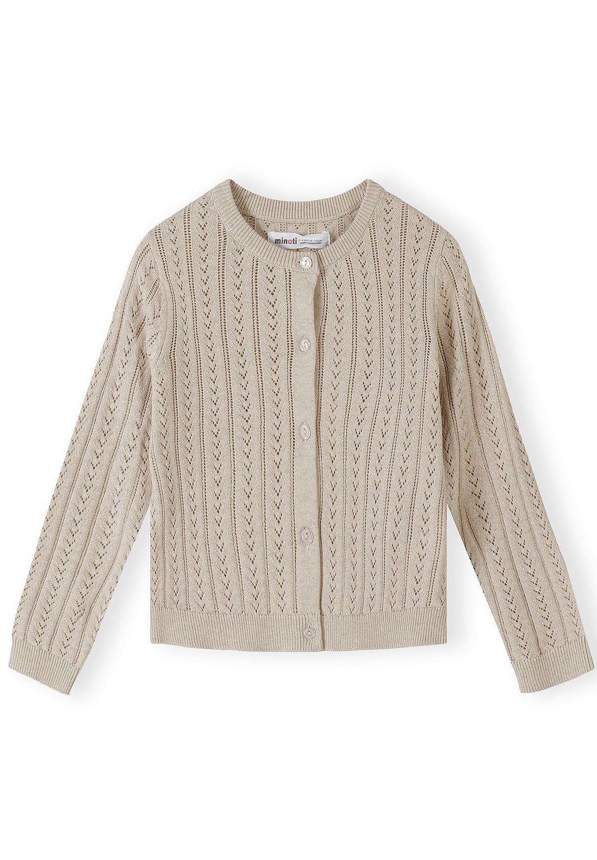 Girls' stone pointelle cardigan with a ribbed round neck – Minoti 32KNIT155, 2