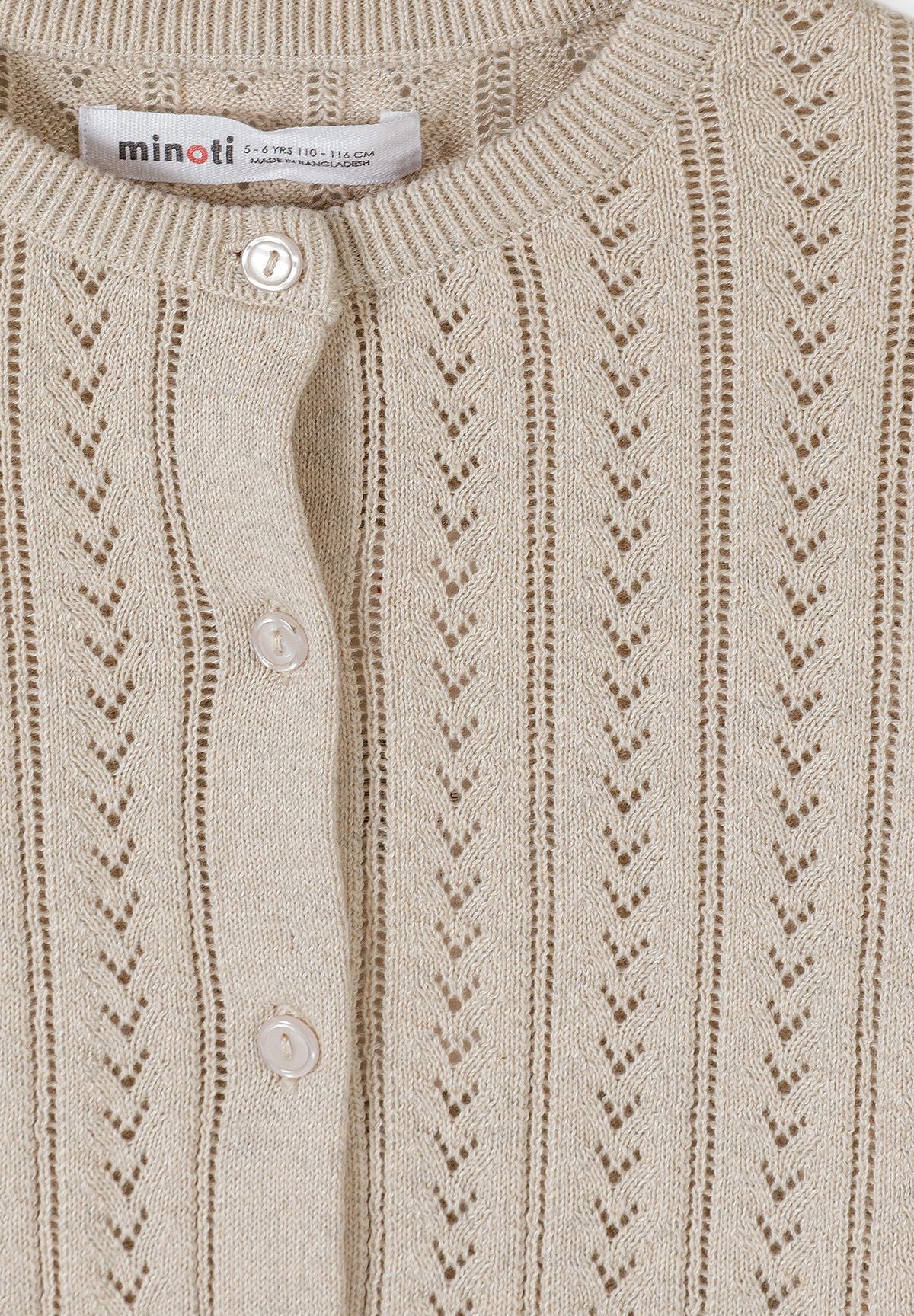 Girls' stone pointelle cardigan with a ribbed round neck – Minoti 32KNIT155, 4