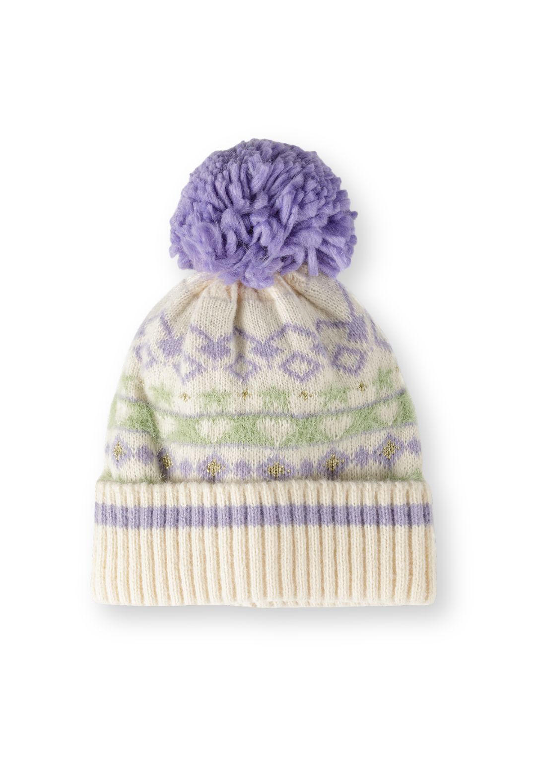 Girls' cream fair isle hat, scarf and gloves set with pom-pom – Minoti 32HAT104, 2