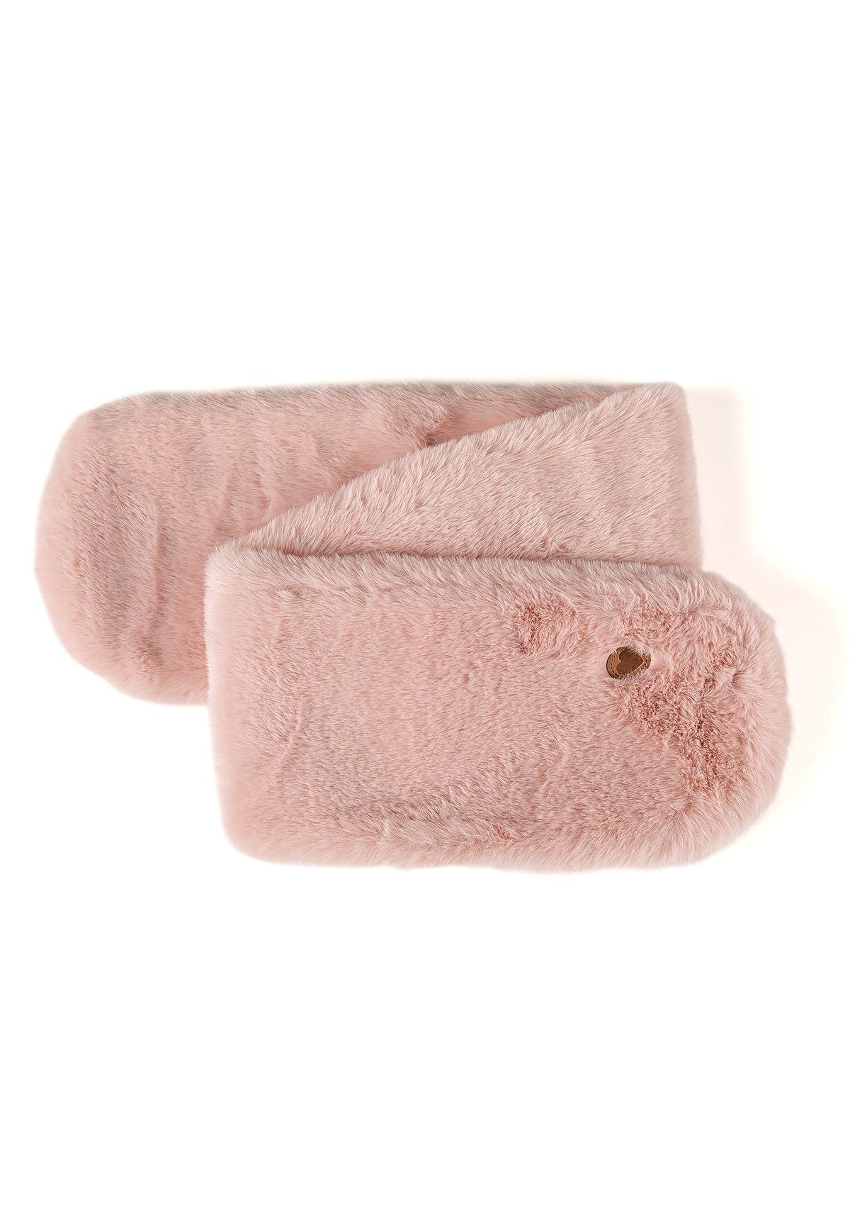 Bufanda rosa de piel sintética para niña, doblada.