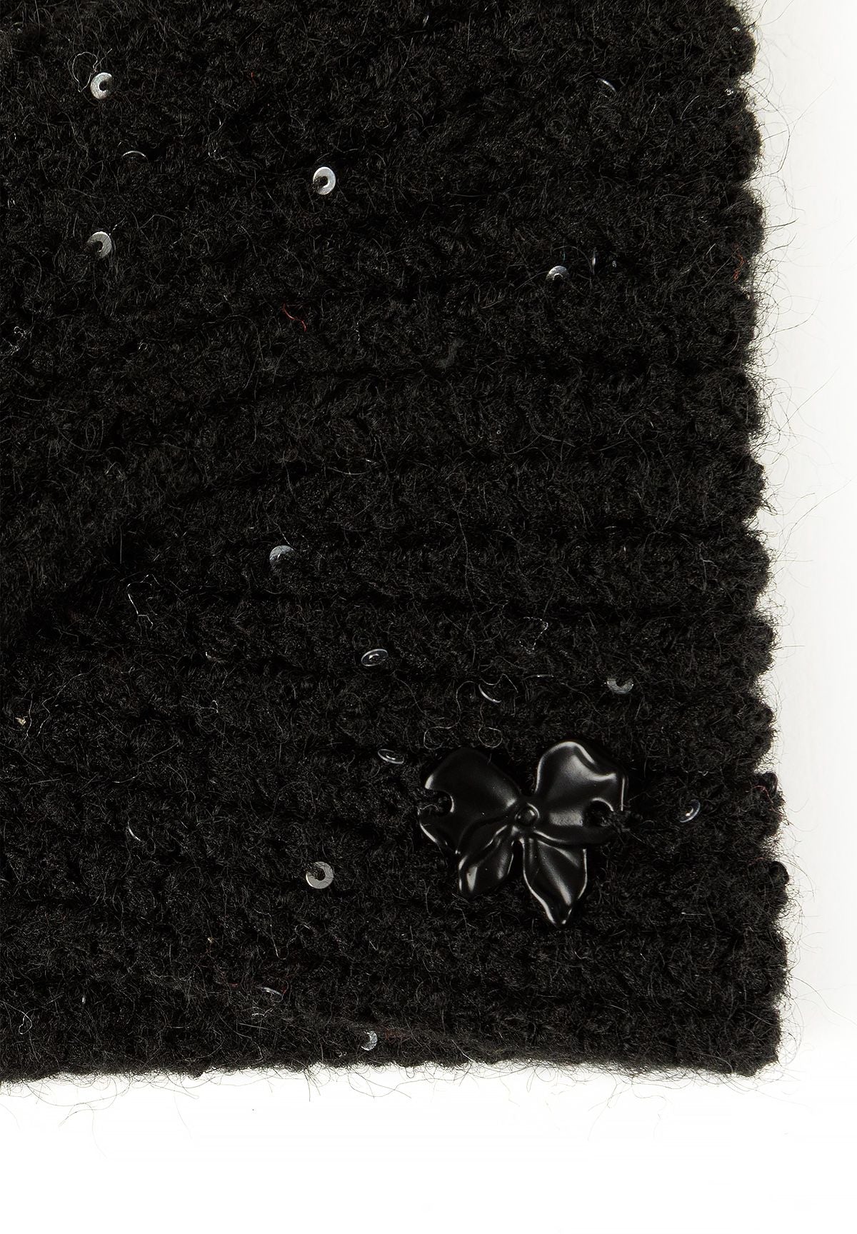 Zwarte en grijze glinsterende gebreide haarbanden voor meisjes (set van 2), detail van de zwarte glinsterende gebreide haarband.