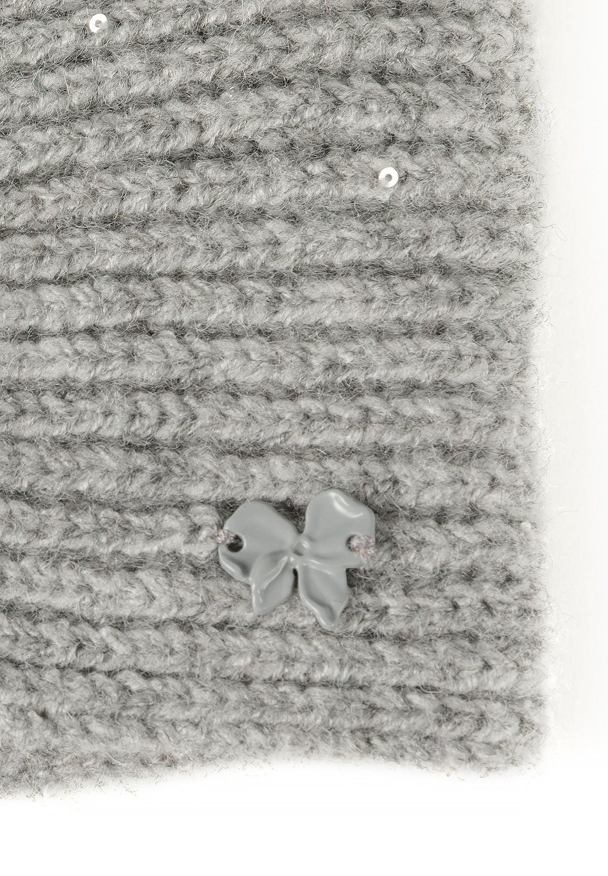 Zwarte en grijze glinsterende gebreide haarbanden voor meisjes (set van 2), detail van de grijze glinsterende gebreide haarband.