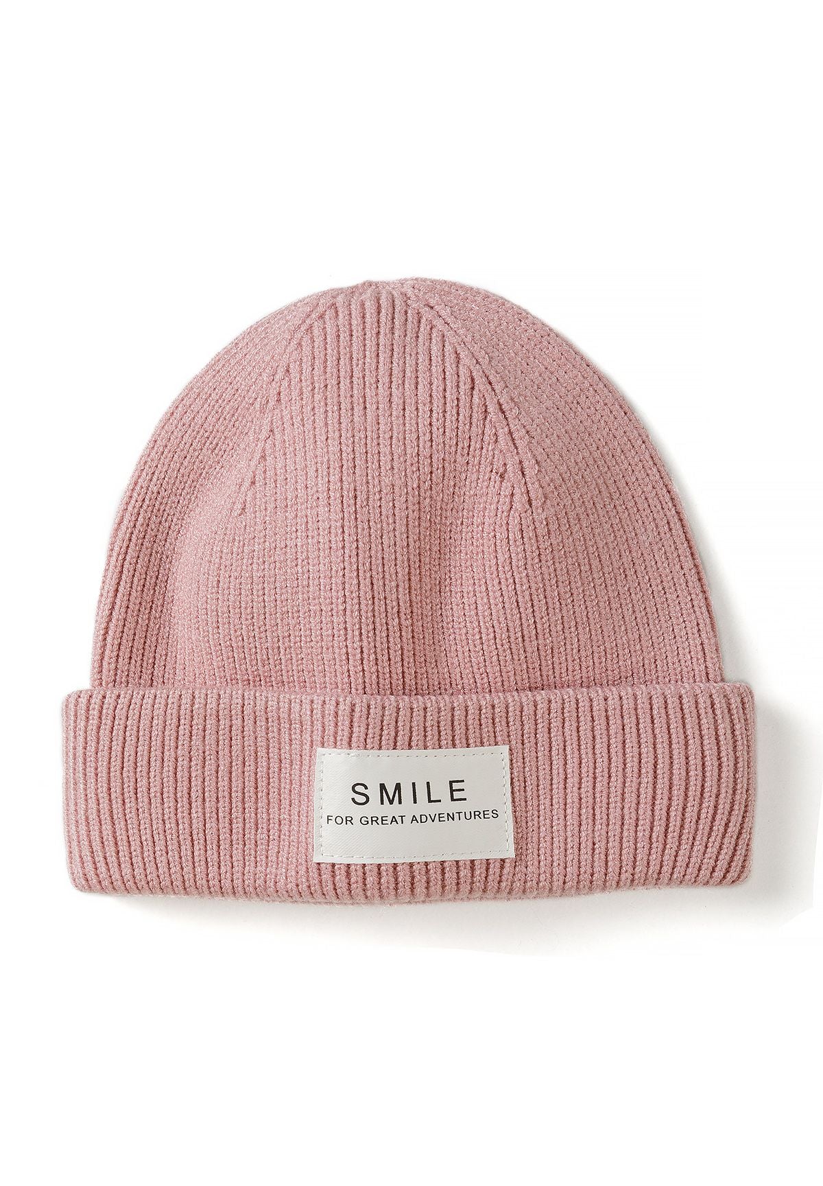 Bonnets côtelés pour filles, couleur crème et rose, avec un badge « Smile » (lot de 2), bonnet rose.
