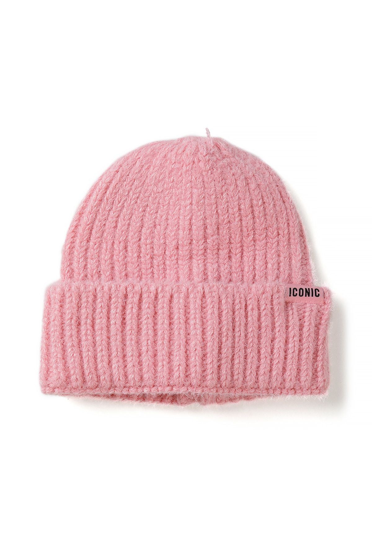 Bonnet côtelé pour fille, couleur crème et rose, avec écusson Iconic (lot de 2), bonnet rose.