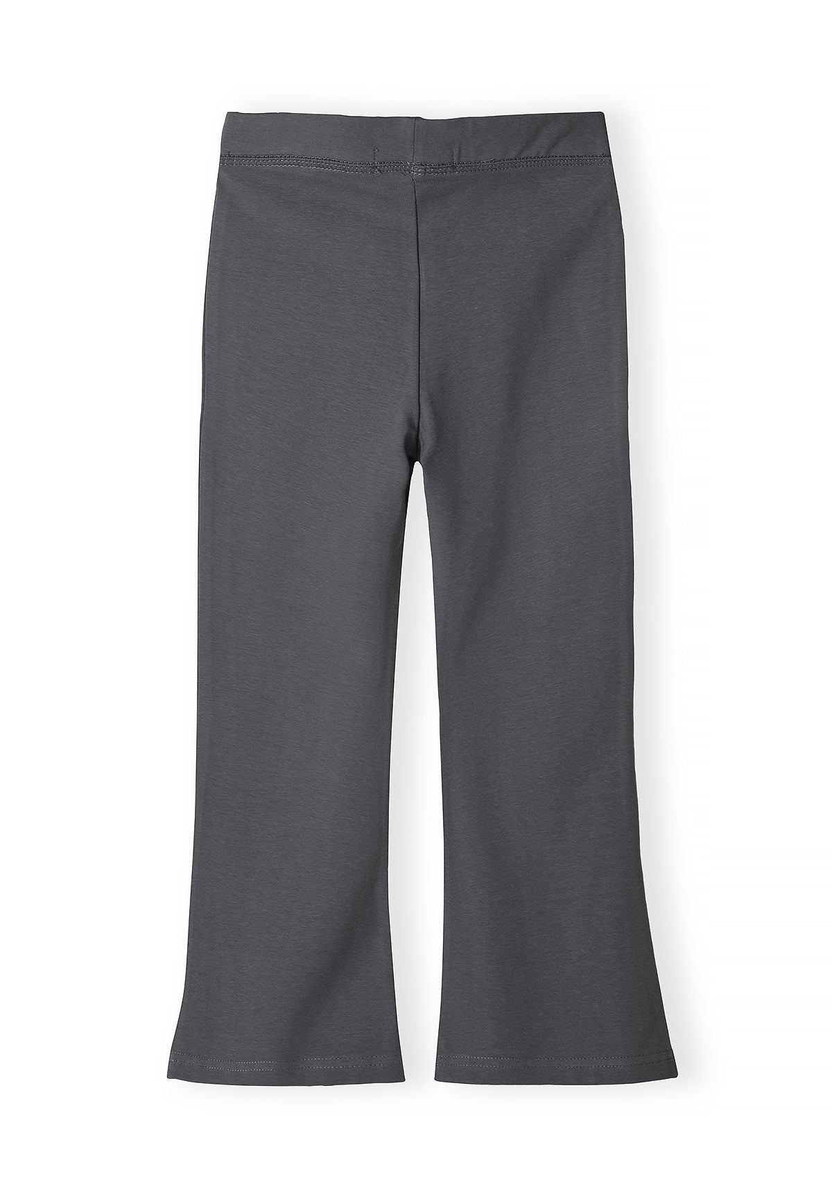 Plain back of charcoal grey flared leggings with centre seam.
