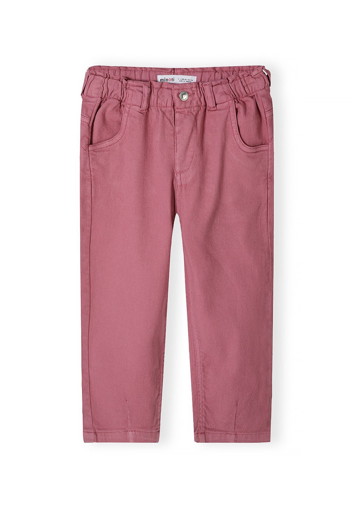 Girls' pink paperbag trousers in twill with belt loops – Minoti 32PANT100, 2