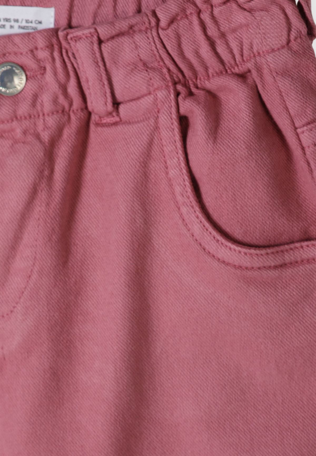 Girls' pink paperbag trousers in twill with belt loops – Minoti 32PANT100, 4