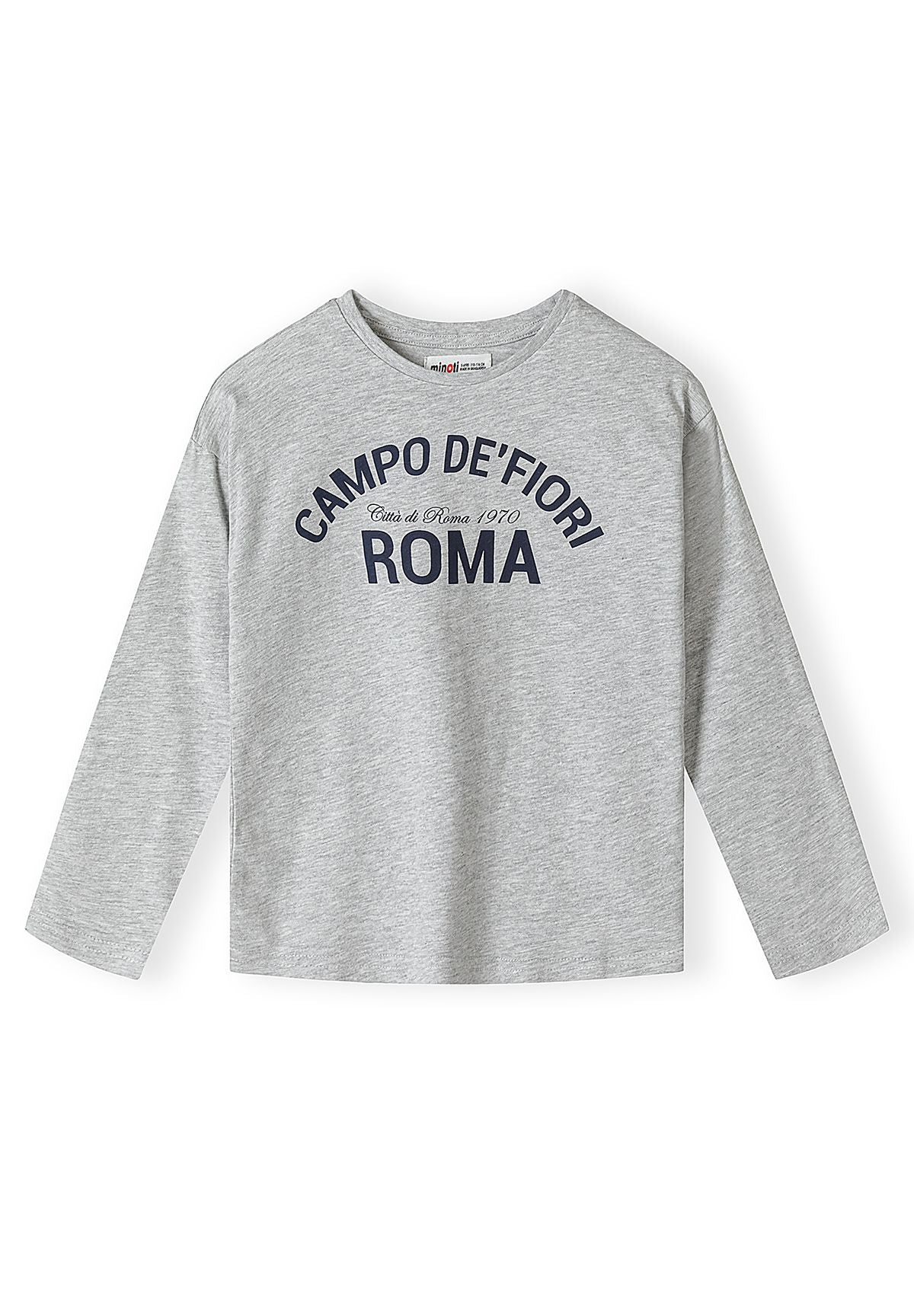 Grey marl long-sleeve top with navy CAMPO DE'FIORI ROMA chest print.
