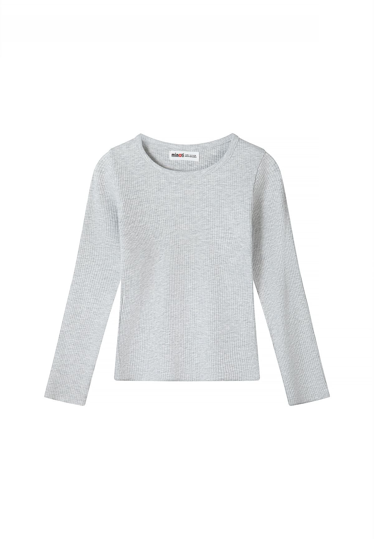 Front of light grey marl ribbed long-sleeve crew-neck top.
