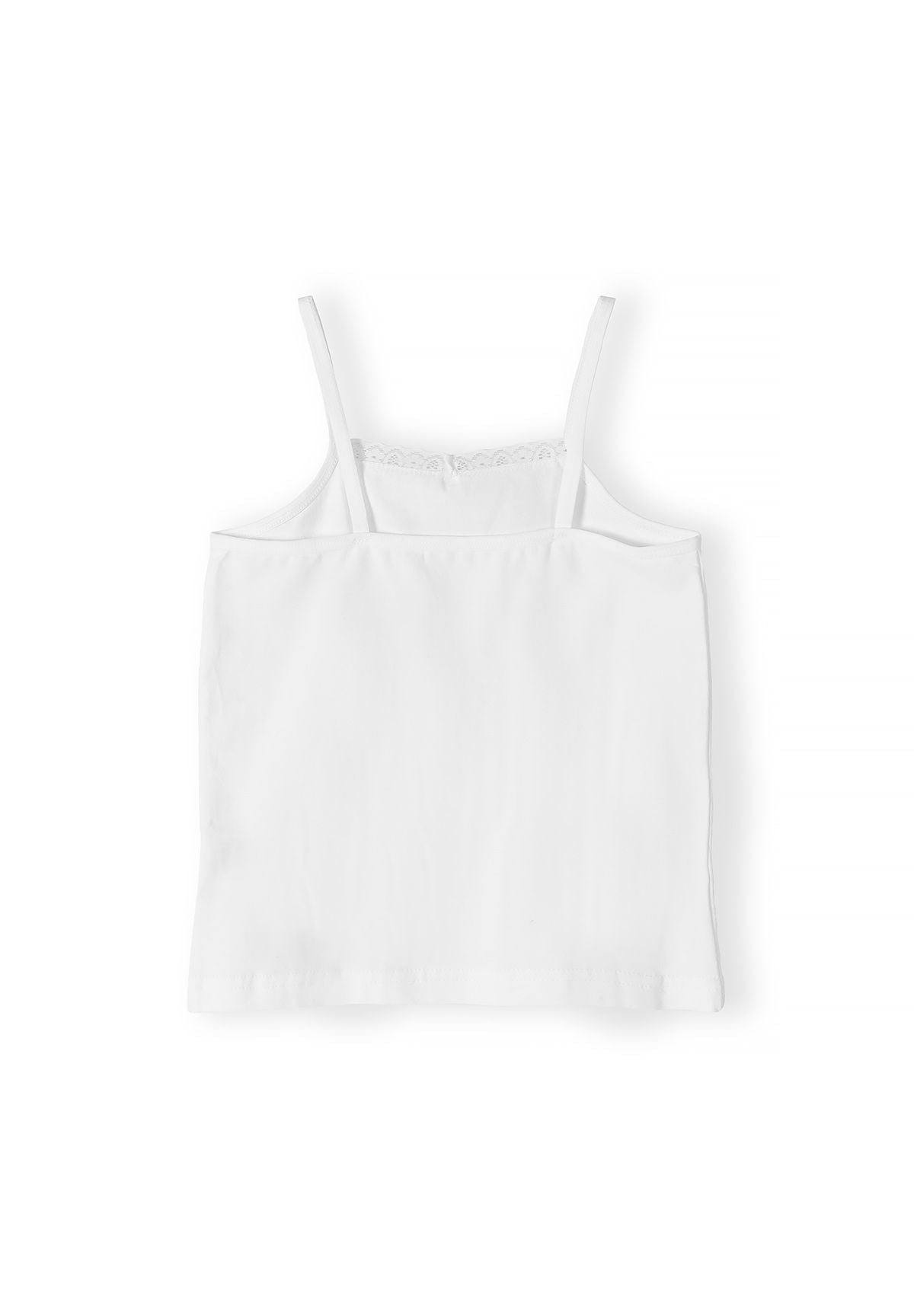 Canotte bianche da bambina con bordi in pizzo (confezione da 7), singola canotta, retro.