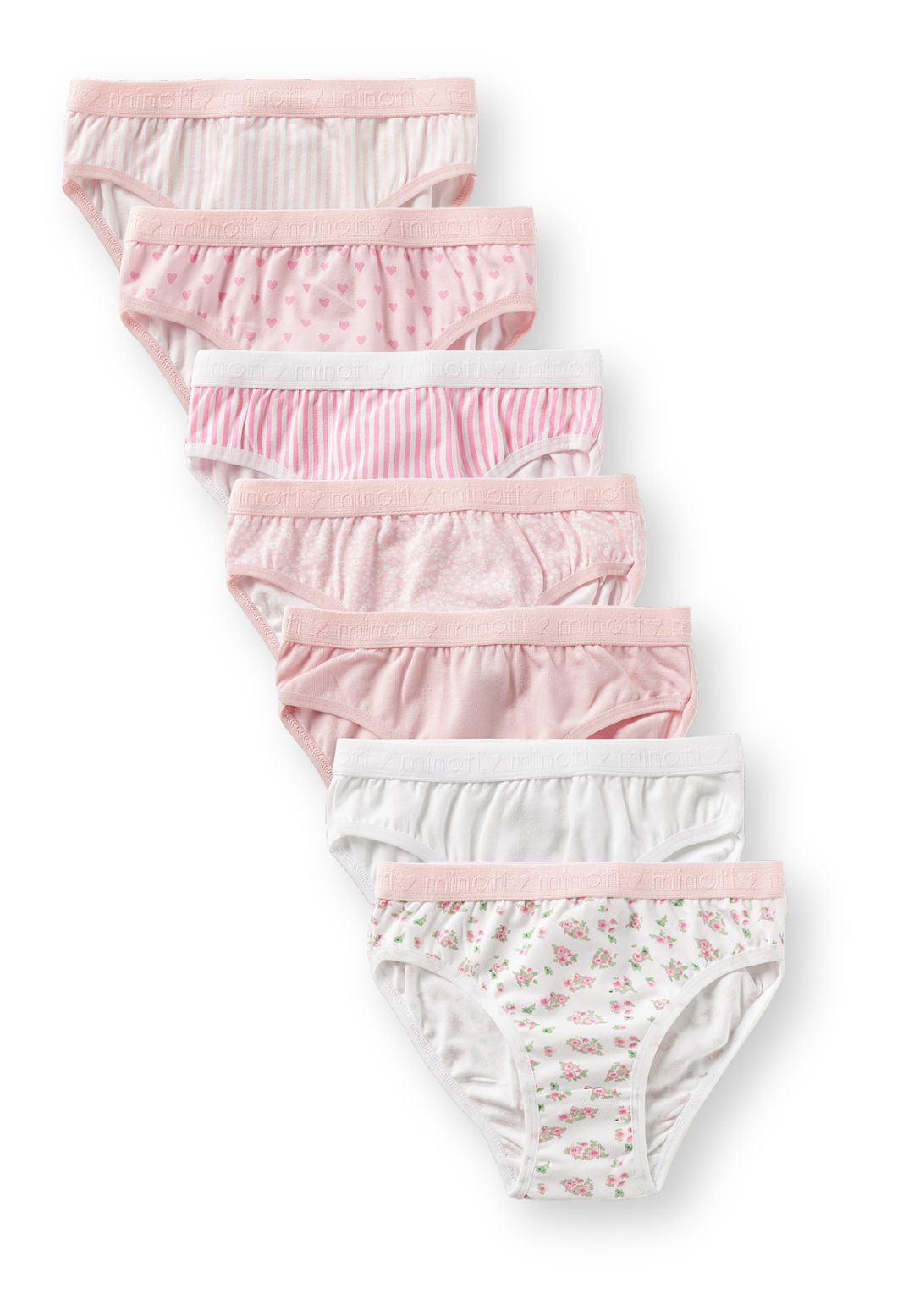 Roze en witte bloemen- en gestreepte onderbroekjes voor meisjes (7-pack), alle zeven stuks.